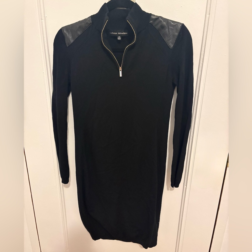 Catherine Malandrino Half Zip Black Knit Midi Dress sz XS Gently Worn